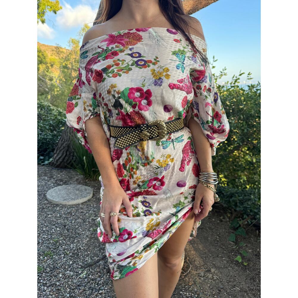 MUKZIN Floral Tiger Print Midi Dress